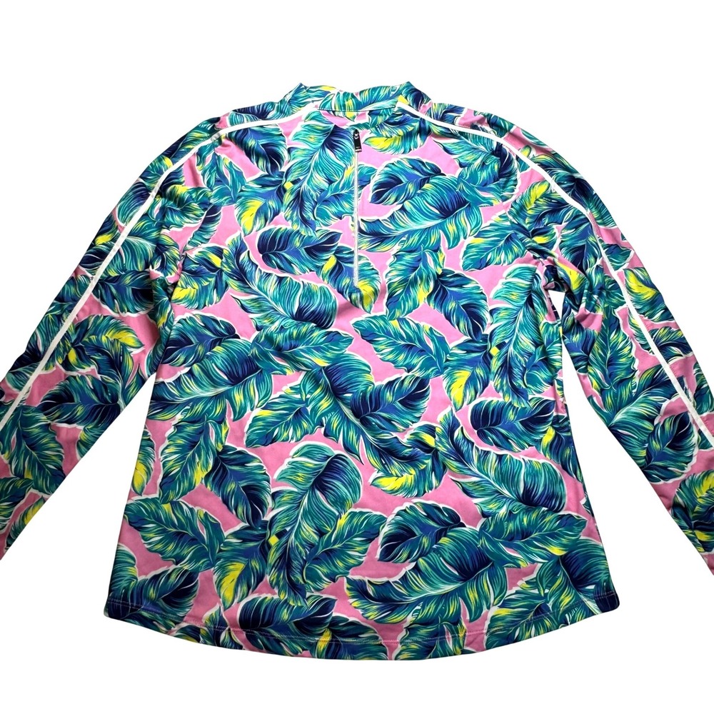 Tail Womens Tropical Leaf Quarter Zip Pickleball Golf Top Pink Teal Large - Picture 1 of 7